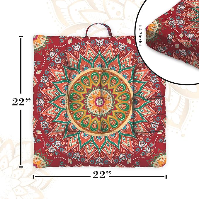 Mandala Meditation Cushion, Boho Meditation Mat, Meditation Pillows for Sitting on Floor, Cushions for Sitting in Home and Outdoor, Square Floor Pillows Cushion Seating for Yoga 22'' X 22'' - Bloomnest
