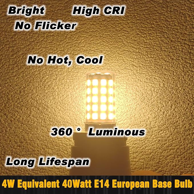 E14 LED Bulb AC100V-265V Warm White 2700K 450lm 4W Equivalent 40W T6 C7 E14 European Base LED Bulb Replace Turkish Mosaic Lamp Chandeliers Pendant Ceiling Fan Bulb Cooker Hood Bulb,Non-Dimmable,3 Pack - Bloomnest
