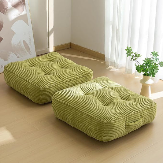 6" Washable Floor Pillow Cushion for Adults, Meditation Cushion Pillow, Large Square Floor Sitting, Removable Tufted Corduroy Cover, for Tatami Living Room or Yoga, 22x22 Inch, 2Pack, Machine Washable - Bloomnest