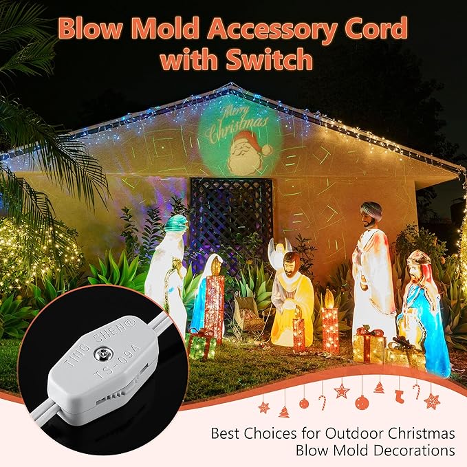 Meonum 10 FT Blow Mold Light Cord with 2 E27 E26 Light Bases, Compatible with MB48 Replacement Cord for Blow Molds, Mold Accessory Cord Kit with Switch Fuse Plug for Halloween Christmas Salt Lamp