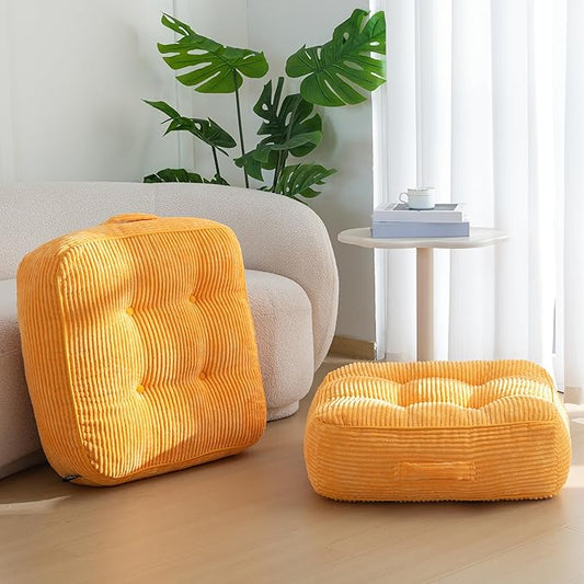 8" Washable Floor Pillow Cushion for Adults, Meditation Cushion Pillow, Large Square Floor Sitting, Removable Tufted Corduroy Cover, for Tatami Living Room or Yoga, 22x22 Inch, 2Pack, Machine Washable - Bloomnest