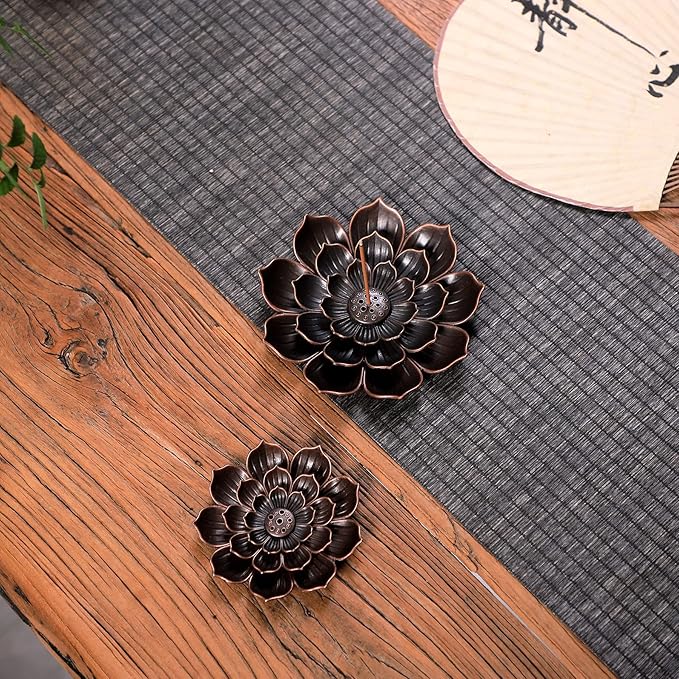 Large Incense Holder for Sticks Anti-Ash Spilling, Brass Lotus Incense Stick Holder and Detachable Ash Catcher - Bloomnest