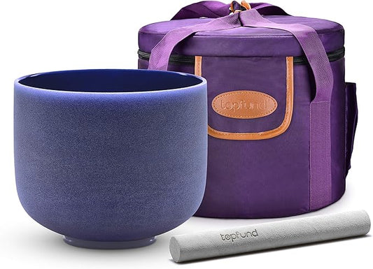 TOPFUND Indigo A Note Crystal Singing Bowl Third Eye Chakra 10 inch with Heavy Duty Carrying Case and Suede Mallet