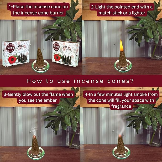 Opium Scented Incense Cones - Total 20 Cone Incense - Dual Pack of 10 Insence Cones - Incense Cones Scented - Cone Incense Scents - Insense Cones - Incent Cone TRUMIRI