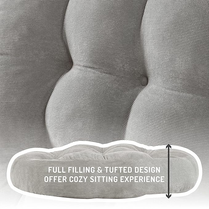 Degrees of Comfort Meditation Floor Pillow, Round Large Pillows Seating for Adults, Tufted Corduroy Cushion for Tatami Living Room, Grey, 22 Inch - Bloomnest