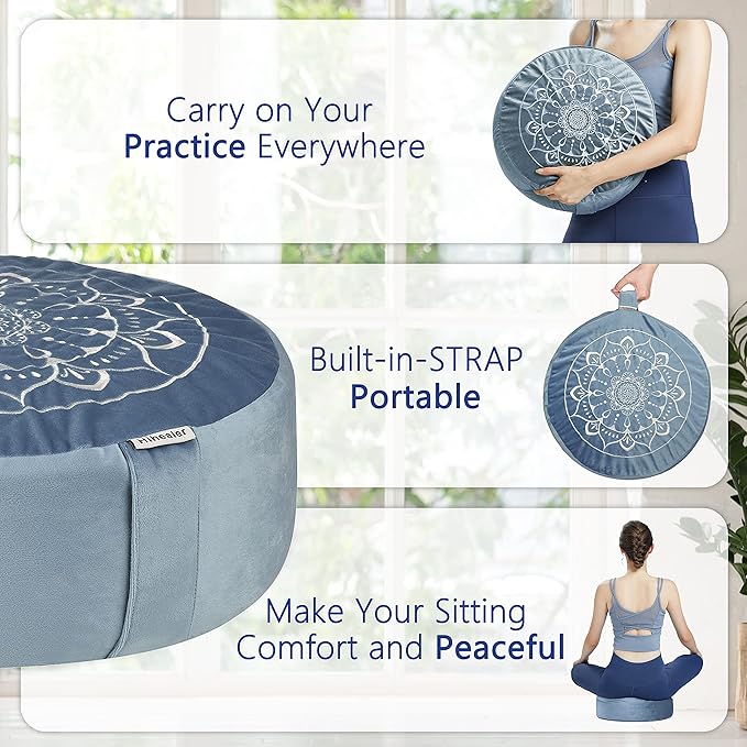 Hihealer Meditation Cushion, Traditional Tibetan Meditation Pillow Velvet Cover - Large Floor Cushion Seating for Adults - Yoga Buckwheat Bolster for Women、Moms - Bloomnest