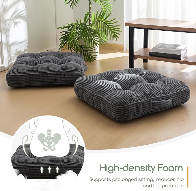 Washable Floor Pillow Cushion for Adults, Meditation Cushion Pillow, Large Square Floor Sitting, Removable Tufted Corduroy Cover, for Tatami Living Room or Yoga, 22x22 Inch, 2Pack, Machine Washable - Bloomnest