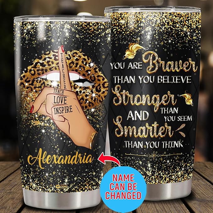 WAZONE Personalized Leopard Sunflower Golden Lips Coffee Tumbler Stainless Steel With Lid 20 30oz Cups Custom Teachers Day Birthday Christmas Thanksgiving Gifts For Teacher From Students - Bloomnest
