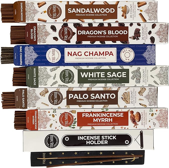 Classic Incense Sticks - Total 120 Insence-Sticks (20 Insense x 6 Inscents) - Inciensos Aromaticos Para La Casa Incents with Nag Champa Sage Palo Santo Frankincense Sandalwood Inscents-Sticks + Holder - Bloomnest
