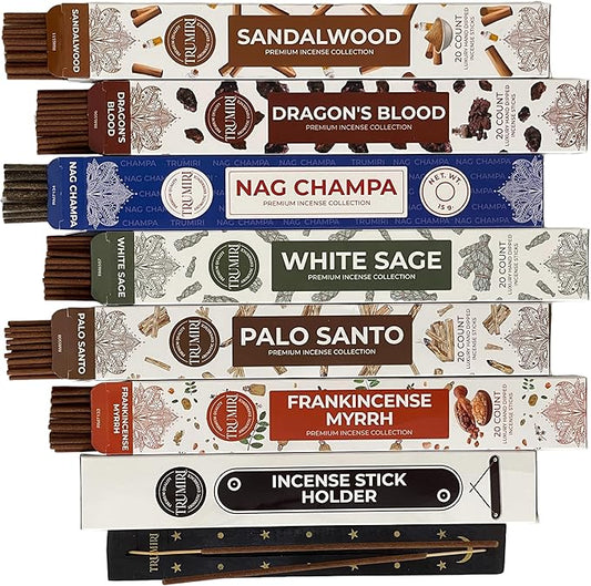 Classic Incense Sticks - Total 120 Insence-Sticks (20 Insense x 6 Inscents) - Inciensos Aromaticos Para La Casa Incents with Nag Champa Sage Palo Santo Frankincense Sandalwood Inscents-Sticks + Holder - Bloomnest