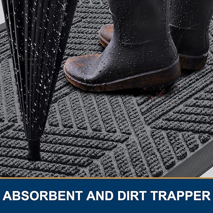 Smiry Front Door Mat Outside Entrance, Heavy Duty Sturdy Natural Rubber Doormat, Trap Dirt and Moisture, Easy Clean Low Profile Mats for Indoor Outdoor Entry, Irregular Triangle (47x32, Silver Grey) - Bloomnest