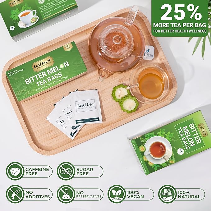 LeafLea Natural Bitter Melon Tea Bags, 40 Cundeamor Herbal Tea Bags – Melon Amargo Gohyah Fruit Tea | Wellness & Digestion Support | Caffeine-Free, Non-GMO, Sugar-Free, Vegan - Bloomnest