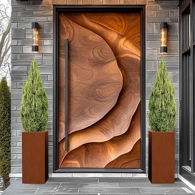 Corten Steel Metallic Heavy Planter for Outdoor Plants 14"x14"x30" Metal Planter Spliced Flower Pot with Partitions for Outside,Indoor,Garden (Corten, 14 * 14 * 30) - Bloomnest