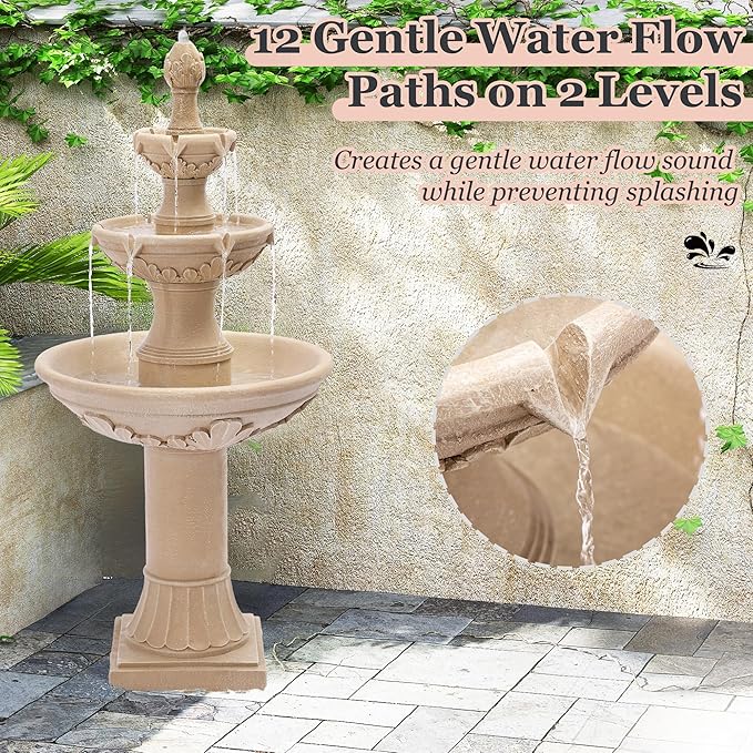 MAGIC UNION Outdoor Garden Water Fountains, 48.4''H Italian Style Fountains and Waterfalls Outside, 3-Tier Large Bubbler Cascading Indoor Floor Water Fountain Features with Pump for Home Yard Decor - Bloomnest