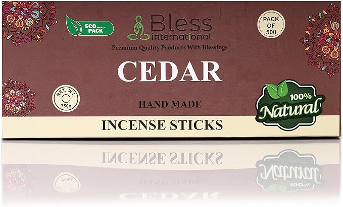 Bless-Cedar 100%-Natural-Handmade-Hand-Dipped-Incense-Sticks Organic-Chemicals-Charcoal-Free Purification-Relaxation-Positivity-Yoga-Meditation Best-Woods-Scent (500 Sticks(26 OZ)) BlessInternational