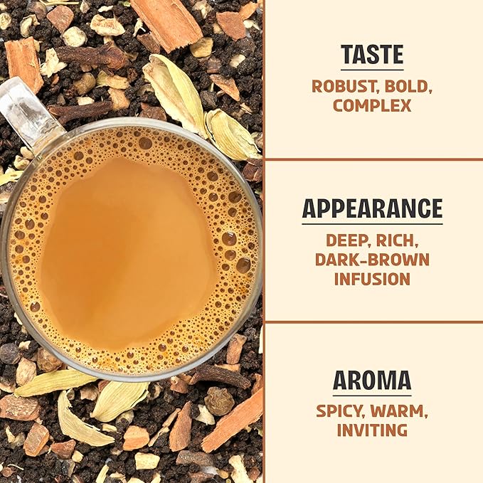 BREWIX, Masala Chai Tea Loose Leaf CTC TEA (125+ Cups, 8.82oz/250g) Strong Robust & Aromatic, All Natural | Blended with Exotic Spices | Ginger, Cinnamon, Cardamom, Clove & Black Pepper - Bloomnest