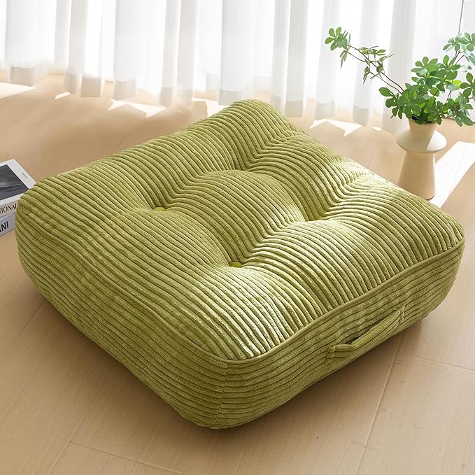 6" Washable Floor Pillow Cushion for Adults, Meditation Cushion Pillow, Large Square Floor Sitting, Removable Tufted Corduroy Cover, for Tatami Living Room or Yoga, 22x22 Inch, Machine Washable - Bloomnest