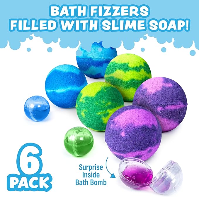 Tub Works Super Goo Bath Slime 'Surprise' Bombs, 6 Pack | Kids Bath Bombs With Surprise Inside | Nontoxic | Stretchy, Squishy Slime Soap | Sensory Fun for Kids - Bloomnest