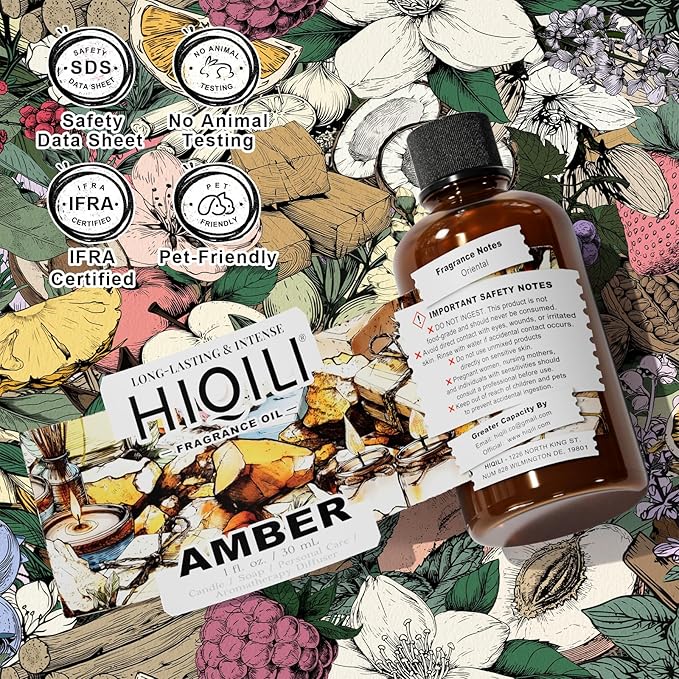 HIQILI Amber Fragrance Oil for Candle, Perfume, Soap Making, Hotel Scents for Essential Oil Diffuser & Aromatherapy - 1 Fl Oz HIQILI