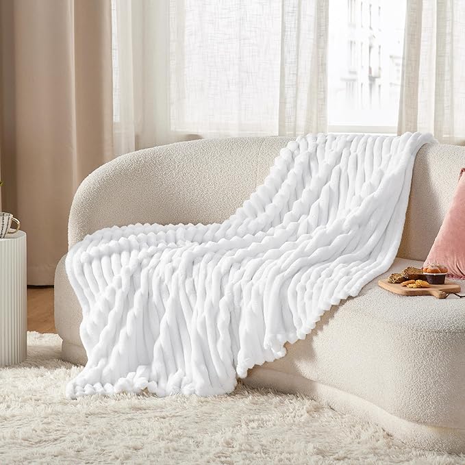 Bedsure GentleSoft Bright White Throw Blanket for Couch - Cozy Soft Blankets for Women, Cute Small Throws for Girls, 50x60 Inches - Bloomnest