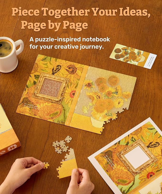 PieceRelax A5 Puzzle Journal for Adults, 300 Piece Plastic Jigsaw Book Cover (Includes Notebook) - Van Gogh - Sunflowers, Unique Gift [YA1064] - Bloomnest
