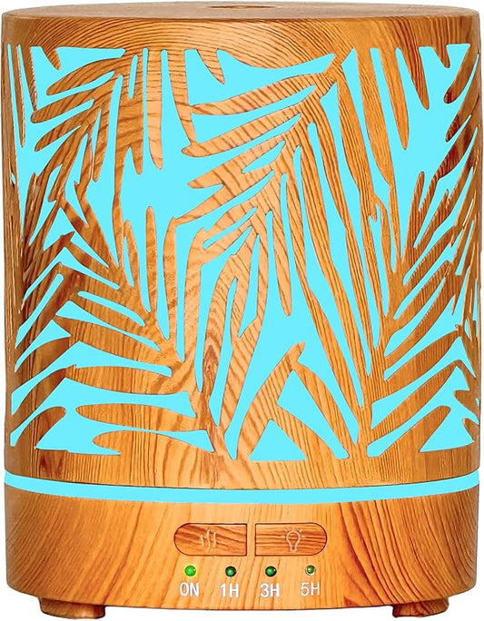 Essential Oil Diffuser Metal Aromatherapy Oil Diffusers for Large Room,Water Plants Pattern Ultrasonic Cool Mist Diffuser with Waterless Auto Shut-Off Protection,for Home Office,300ML - Bloomnest