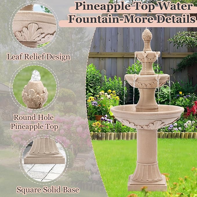 MAGIC UNION Outdoor Garden Water Fountains, 48.4''H Italian Style Fountains and Waterfalls Outside, 3-Tier Large Bubbler Cascading Indoor Floor Water Fountain Features with Pump for Home Yard Decor - Bloomnest