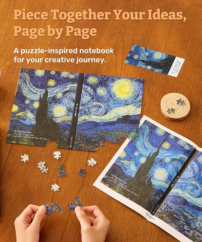 PieceRelax A5 Puzzle Journal for Adults, 300 Piece Plastic Jigsaw Book Cover (Includes Notebook) - Van Gogh - The Starry Night, Unique Gift [YA1063] - Bloomnest