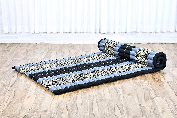 Leewadee - Foldable Floor Mattress - Japanese Roll Up Futon -Trifold Tatami Mat- Guest Floor Bed - Camping Mattress - Thai Massage Mat, Kapok Filled, 75 x 39 inches, Blue - Bloomnest