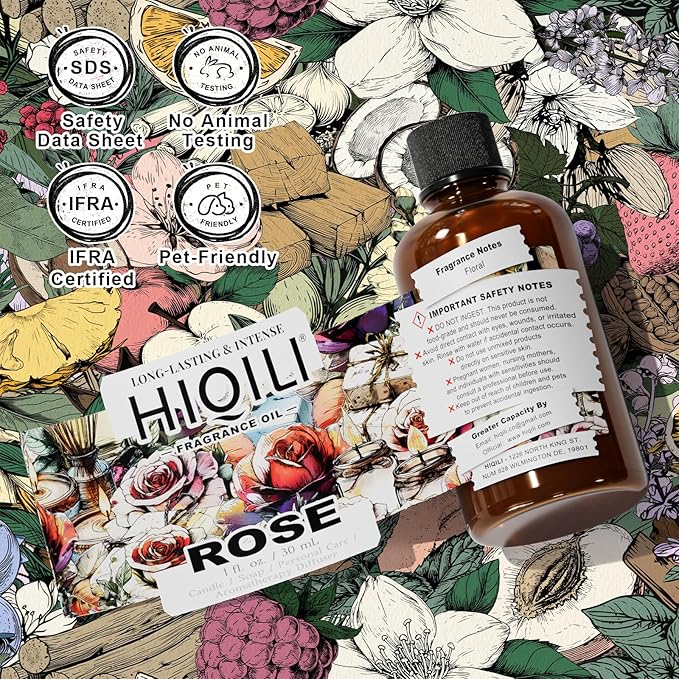 HIQILI Rose Fragrance Oil for Candle & Soap Making, Essential Oil for Diffuser, Floral Scents, Add to Laundry Dryer Balls - 1 Fl Oz HIQILI