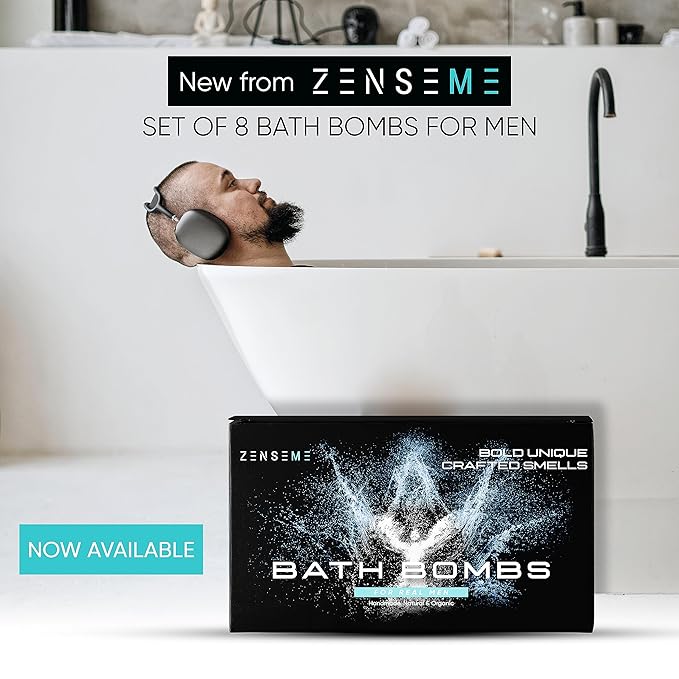 Bath Bombs for Men - Gift Set of 8 Scented Organic Handmade Bath Bombs of 2.5 oz with Natural Essential Oils, Unique Strong Manly Scents, for Boyfriend, Husband, Father or Friend, by ZenseMe - Bloomnest