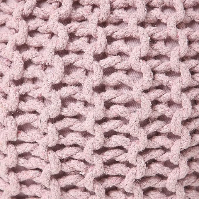 REDEARTH Round Pouf Ottoman - Hand Knitted Boho Poof Home Décor Pouffe Circular Footrest for Living Room - Bedroom - Lounge - 100% Cotton (19.5"x19.5"x14") - Pale Pink - Bloomnest