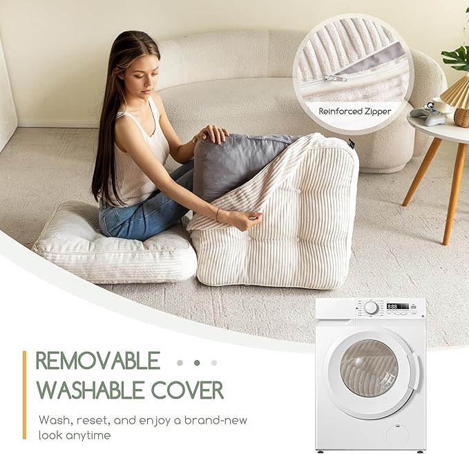 HIGOGOGO Washable Floor Pillow Cushion for Adults, Meditation Cushion Pillow, Large Square Floor Sitting, Removable Tufted Corduroy Cover, for Tatami Living Room or Yoga, 22x22 Inch, Machine Washable - Bloomnest