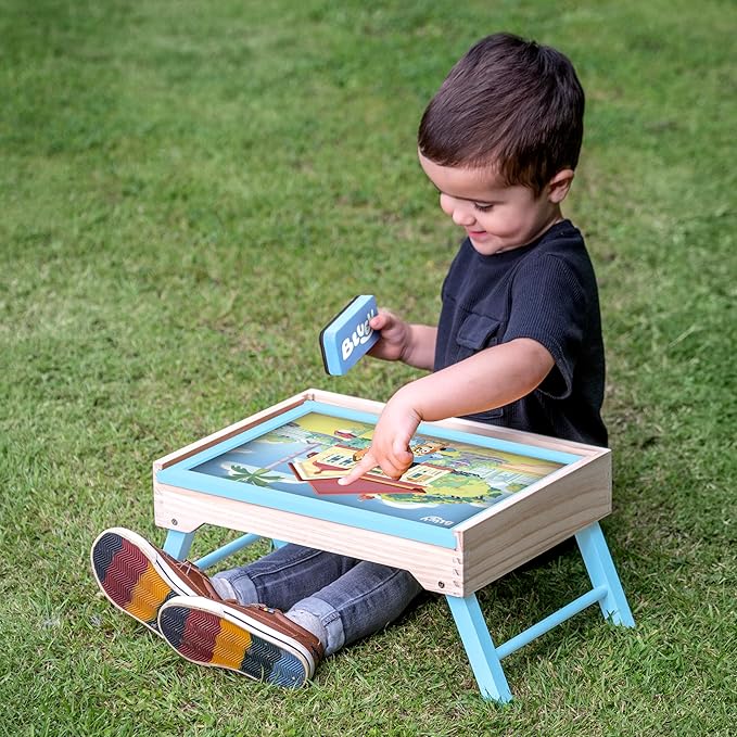 Bluey Art Creation Kids Art Station with 100 Magnets & Whiteboard Lid, Foldable Legs, Art Table for Kids, Storage Pockets - Bloomnest