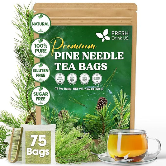 FreshDrinkUS, Pine Needle Tea Bags – 75 Tea Bags, Naturally Caffeine-Free, Refreshing Herbal Tea, Wild-Harvested Pine Leaves, Aromatic and Soothing – Non-GMO & Eco-Friendly Packaging - Bloomnest