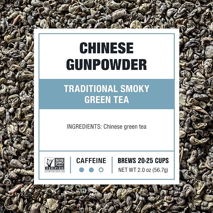 Tiesta Tea - Chinese Gunpowder, Loose Leaf, Traditional Smoky Green Tea, Premium Aromatic Blend, Medium Caffeinated Green, Make Hot or Iced Brews Up to 25 Cups, 2 Ounce Resealable Pouch - Bloomnest