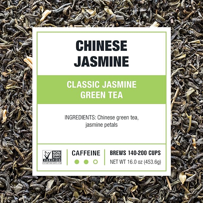 Tiesta Tea - Chinese Jasmine, Loose Leaf, Classic Jasmine Green Tea, Premium Blend, Medium Caffeinated, Make Hot or Iced Brews Up to 200 Cups, 16 Ounce Resealable Bulk Pouch - Bloomnest