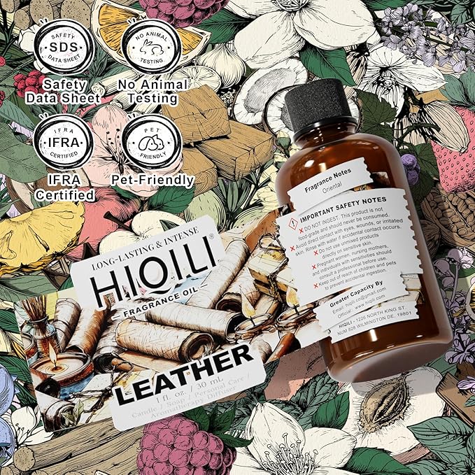 HIQILI Leather Fragrance Oil, Men's Scent, for Car Air Freshener Use, Soap, Candle, and Long-Lasting Perfume Making - 1 Fl Oz HIQILI