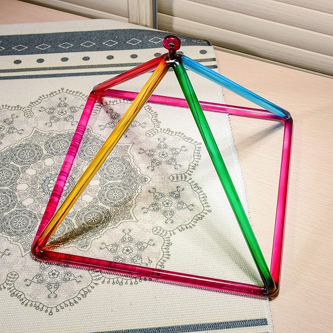 TOPFUND Rainbow Crystal Singing Pyramid 12 inch with Carrying Case and Quartz Suede Mallet