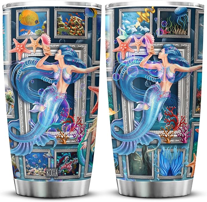 Mermaid Tumbler For Women Stainless Steel Coffee Cup With Lid 20 Oz Ocean Themed Gifts Mermaid Things For Girls Birthday Present Insulated Mug Novelty Mermaids Gift Ideas - Bloomnest