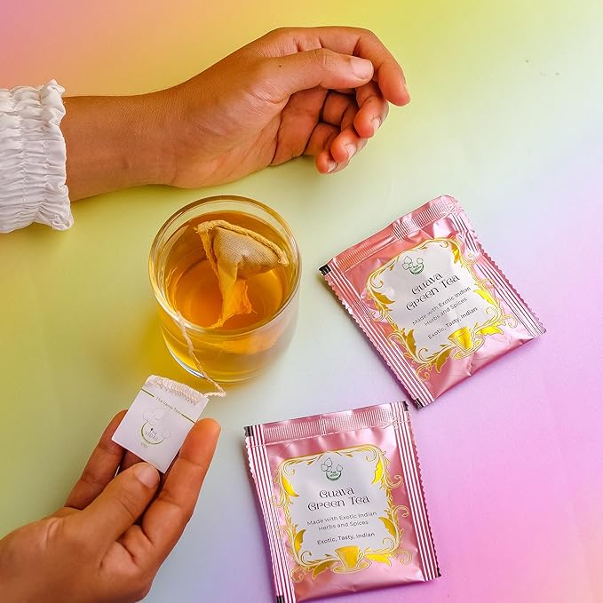 THE VEDAS Guava Green Tea | Herbal Tea made of Guava leaf, Guava fruit and Green Tea | Biodegradable Cotton Teabags | 20 Tea Bags(Pack of 1) - Bloomnest