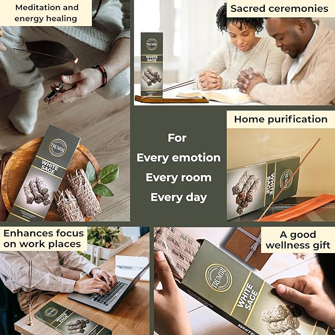 White Sage Incense Sticks - Pack of 100 Insence-Sticks for Cleansing Negative Energy - Made with Natural White Sage Smudge - Non Toxic Salvia Blanca Inciensos - Spiritual Insense Incents
