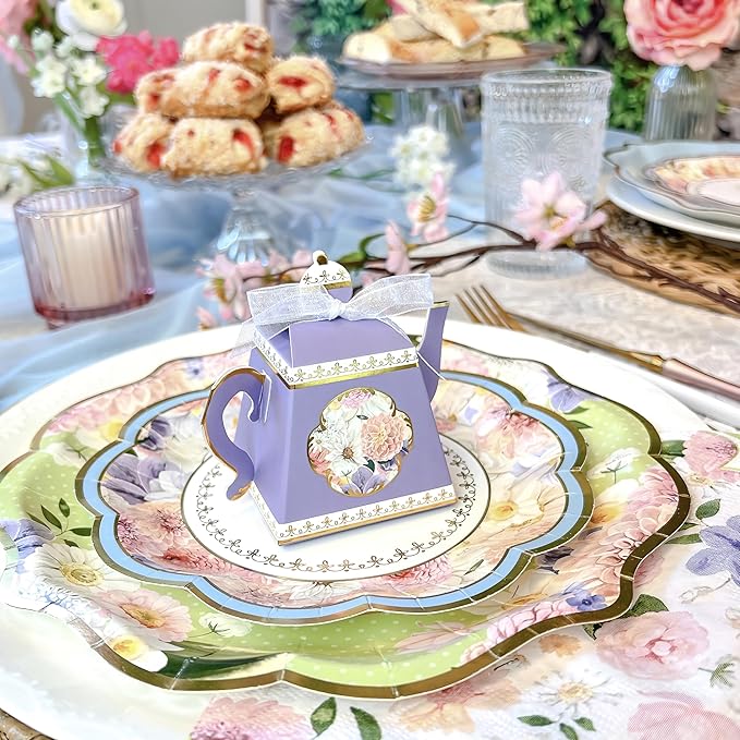 Kate Aspen Vintage Floral Tea Pot Shaped Party Favor Boxes (Set of 24 Assorted Colors) - Weddings Favors, Bridal Showers Brunches, Baby Candy Boxes, Birthday Decorations - Bloomnest