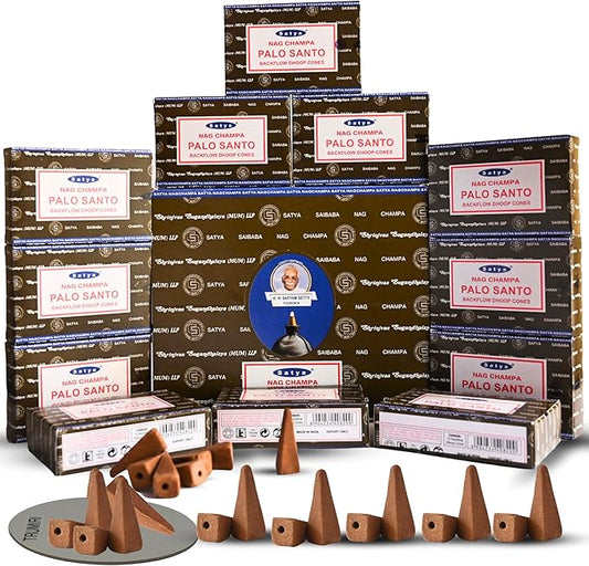 Palo Santo Backflow Incense Cones for Waterfall Aromatic Smoke Fountain Haze Falls and Mat Bundle - Pack of 12