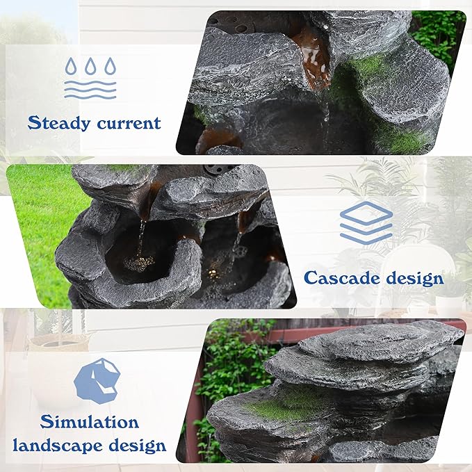 TITIMO 7-Tier Cascading Rock Water Fountain Outdoor Garden Waterfall with Lights,Fountain Indoor Decor for Garden, Patio, Backyard, Deck, Porch and Home Art Decor (24" H) - Bloomnest