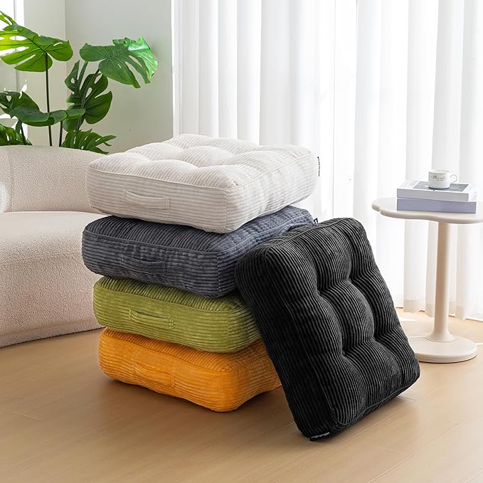 6" Washable Floor Pillow Cushion for Adults, Meditation Cushion Pillow, Large Square Floor Sitting, Removable Tufted Corduroy Cover, for Tatami Living Room or Yoga, 22x22 Inch, Machine Washable - Bloomnest