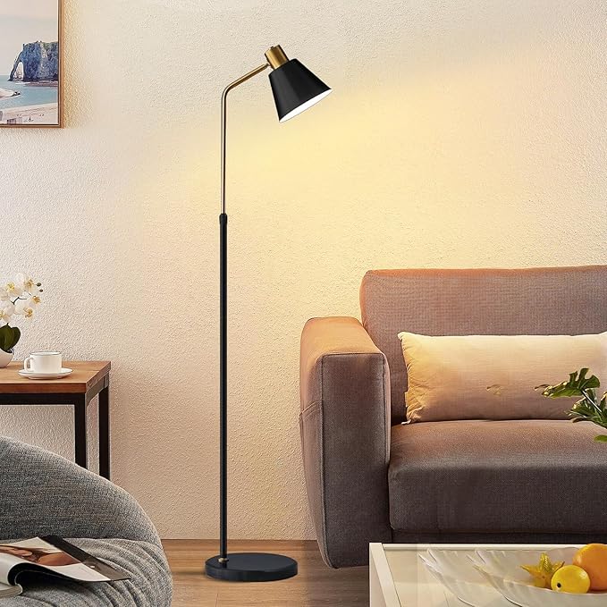 Dimmable Black Vintage Floor Lamps for Living Room Sofa Corner Bedroom Bedside Office,Unique Adjustable Standing Tall Reading Lights with Bright 12W LED Bulb, Modern Industrial Minimalist Home Decor - Bloomnest