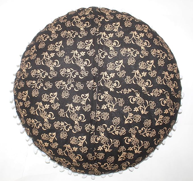 CRAFT KALA Large Round Bohemian Floor Pillow Pouf Cover Mandala Meditation Room Pillow Cover for Adults Boho Seating Poufs Cushion Cover for Kids Playroom Metallic Gold Flower 32" - Bloomnest