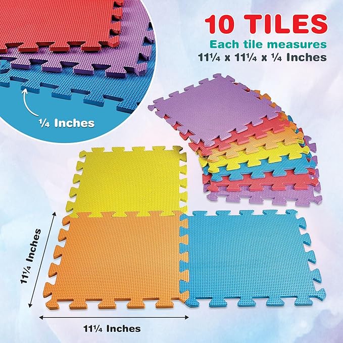 MEDca Floor Mat 10-Tile Exercise Mat Solid Foam EVA Playmat Kids Safety - 10-Pcs Assorted Solid Colors - Interlocking Puzzle Foam Floor Mats - Play Mat for Playing - Bloomnest