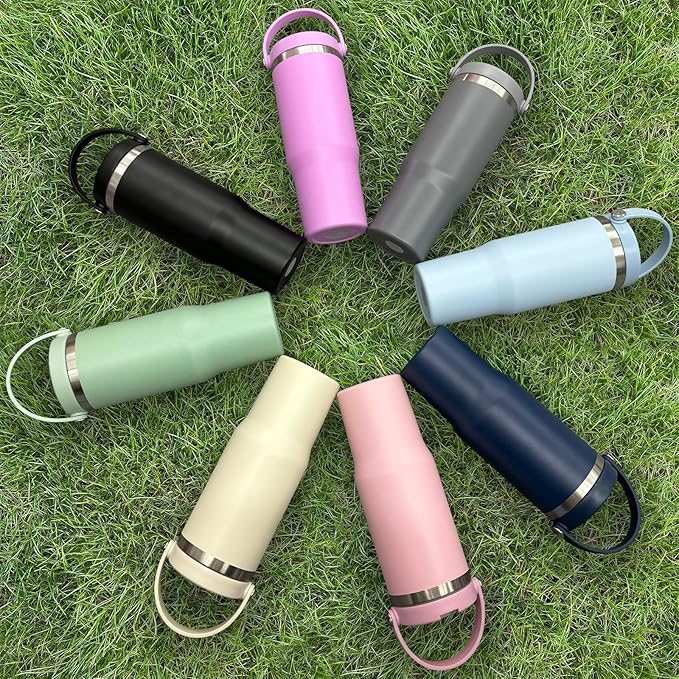 30 oz Tumbler Bulk with Top Handle, Double Wall Vacuum Insulated Tumbler with Flip Straw, Travel Coffee Mug 30oz Powder Coated Cup for Laser Engraving (Gray,4 pack) - Bloomnest
